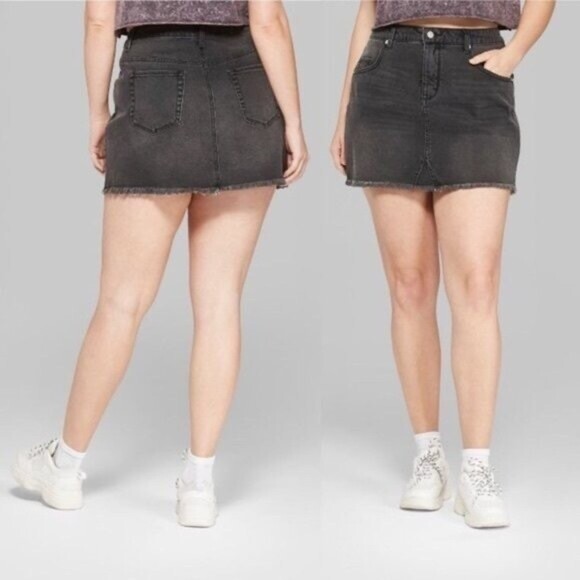 Wild Fable Jean Mini Skirt Black Denim High Rise Y2K Raw Hem NWOT Womens Size 6 - Picture 1 of 8